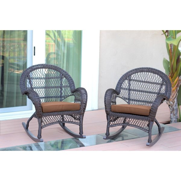 Propation W00208-R-2-FS007-CS Espresso Wicker Rocker Chair with Brown Cushion PR2434079